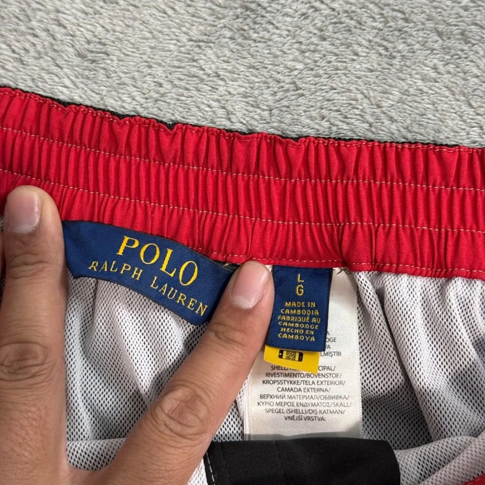 Polo Ralph Lauren Mens Black Board Shorts Swim Trunks Cargo Pocket Red Pony L